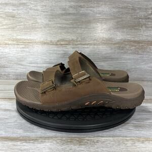 Skechers Women’s Jammin Brown Leather Strap Slide Sandals Size 11